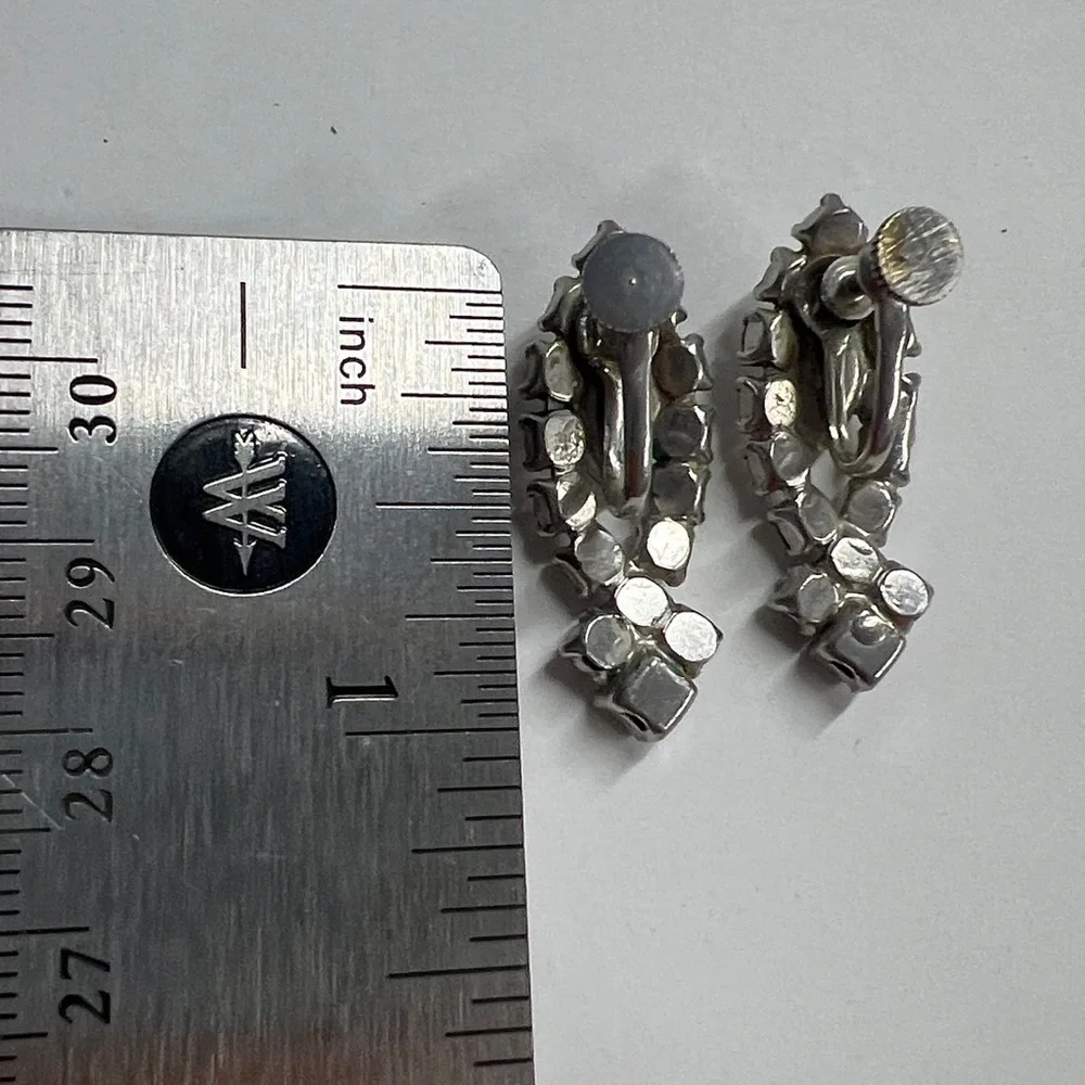1960’s Vintage Crystal Marquis Shape With Other Crystal Screw Back Clip Earrings
